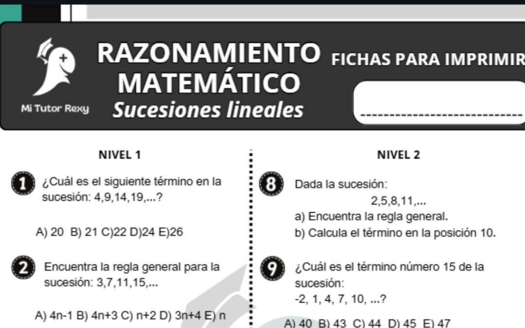 SUCESIONES LINEALES – FICHA EJERCICIOS PARA IMPRIMIR DESCARGAR